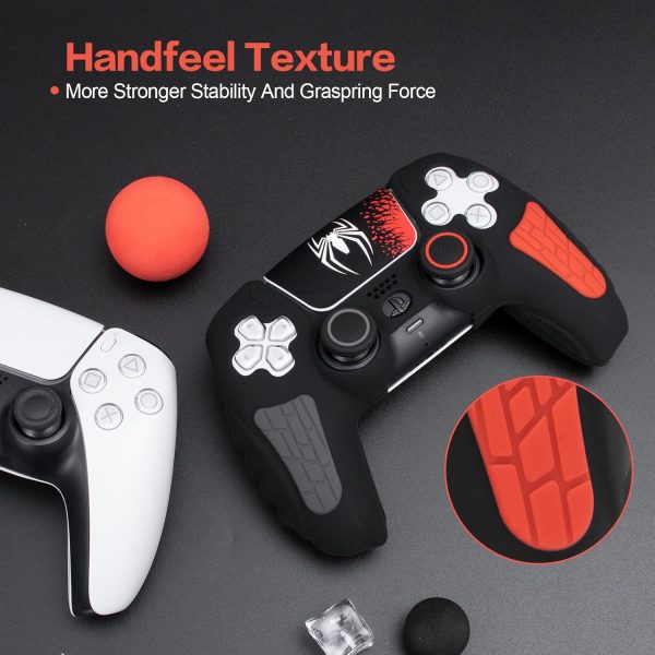 ECHZOVE PlayStation 5 Controller Cover Case, Anti-Slip Silicone Cover Skin Compatible with PS5 Dual Sense Controller with Thumb Grip Caps, Joystick Protectors and Cover Wrap Sticker - Black - Image 2