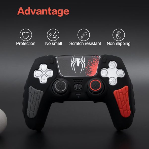 ECHZOVE PlayStation 5 Controller Cover Case, Anti-Slip Silicone Cover Skin Compatible with PS5 Dual Sense Controller with Thumb Grip Caps, Joystick Protectors and Cover Wrap Sticker - Black - Image 5