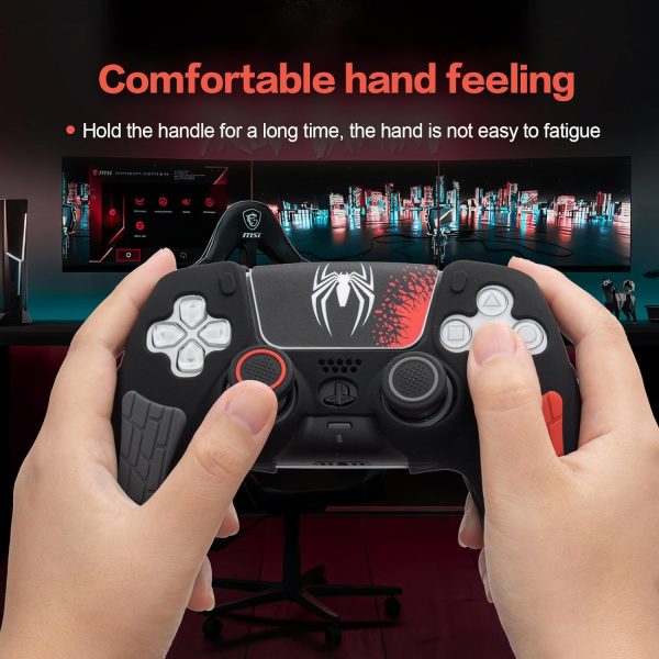 ECHZOVE PlayStation 5 Controller Cover Case, Anti-Slip Silicone Cover Skin Compatible with PS5 Dual Sense Controller with Thumb Grip Caps, Joystick Protectors and Cover Wrap Sticker - Black - Image 6