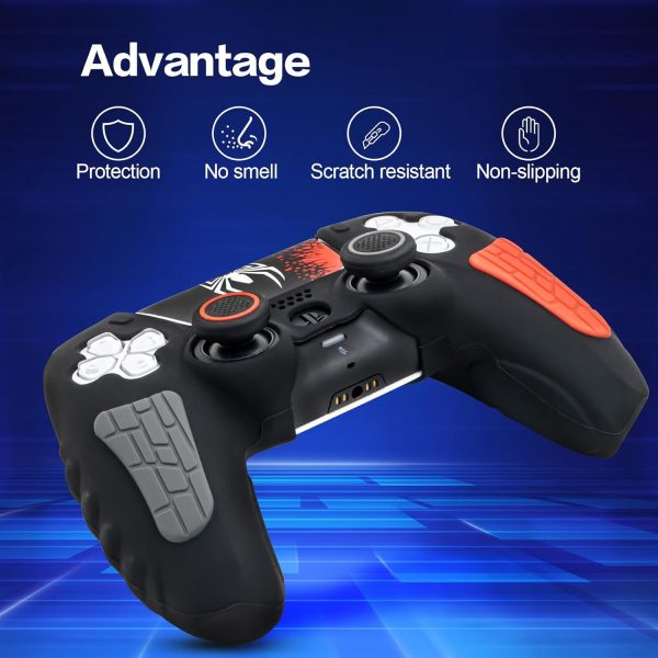 ECHZOVE PlayStation 5 Controller Cover Case, Anti-Slip Silicone Cover Skin Compatible with PS5 Dual Sense Controller with Thumb Grip Caps, Joystick Protectors and Cover Wrap Sticker - Black - Image 9