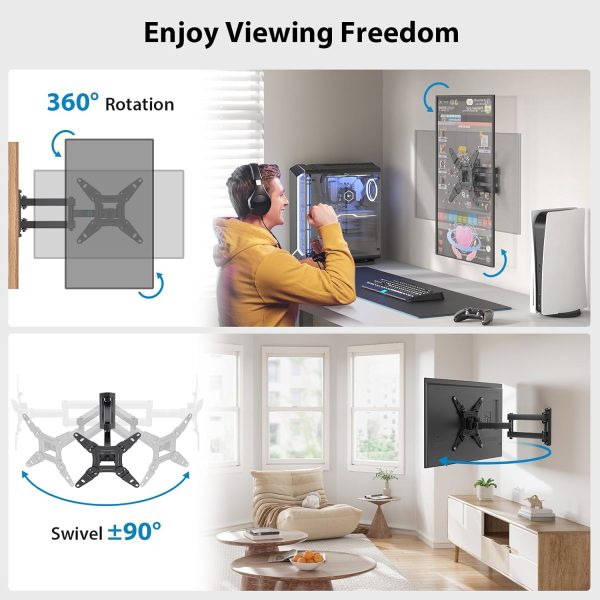 Full Motion TV Monitor Wall Mount Bracket Articulating Arms Swivel Tilt Extension Rotation for Most 13-42 Inch LED LCD Flat Curved Screen TVs & Monitors, Max VESA 200x200mm up to 44lbs by Pipishell - Image 2