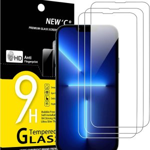 NEW'C 3 Pack Designed for iPhone 14, iPhone 13, iPhone 13 Pro (6.1 inches) Screen Protector Tempered Glass,Case Friendly Scratch-proof, Bubble Free, Ultra Resistant