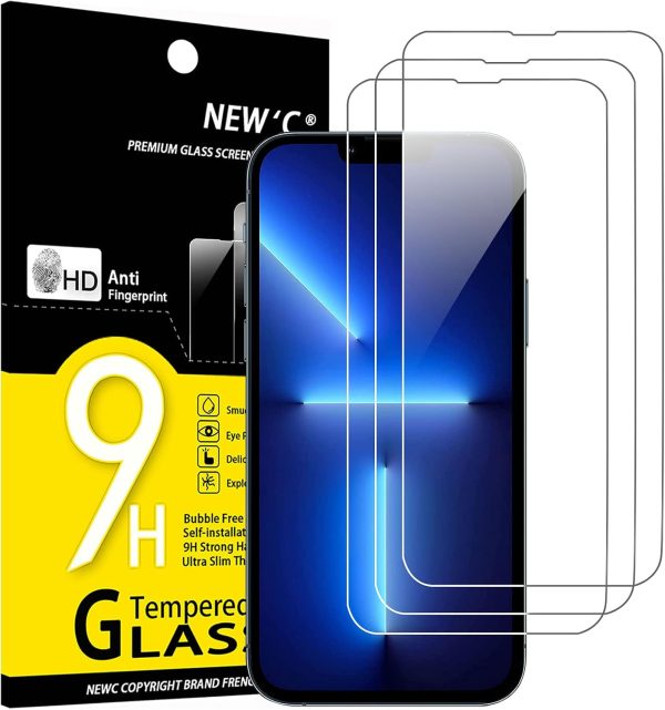 NEW'C 3 Pack Designed for iPhone 14, iPhone 13, iPhone 13 Pro (6.1 inches) Screen Protector Tempered Glass,Case Friendly Scratch-proof, Bubble Free, Ultra Resistant