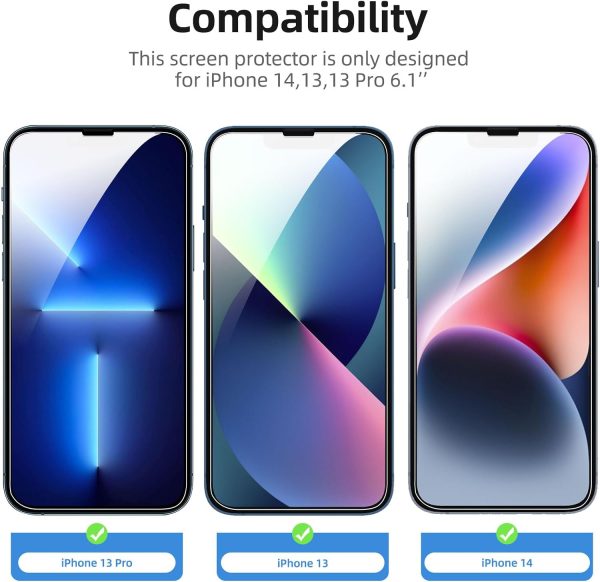 NEW'C 3 Pack Designed for iPhone 14, iPhone 13, iPhone 13 Pro (6.1 inches) Screen Protector Tempered Glass,Case Friendly Scratch-proof, Bubble Free, Ultra Resistant - Image 4