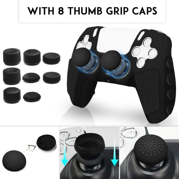 SIKEMAY Anti-Slip PS5 Controller Skin, Soft Thicken Non-Slip Studded Silicone Gel Grip Protective Cover Case for PlayStation 5 Controller Grip, 2 Pack with 8 x Thumb Grip Caps - Image 7