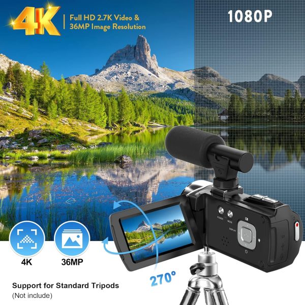 Video Camera Camcorder HD 4K 48MP Video Recorder Camera Vlogging Camera for YouTube Camcorders Video Camera for Kids with 3.0" LCD Screen,18X Digital Zoom and 32G SD Card - Image 2
