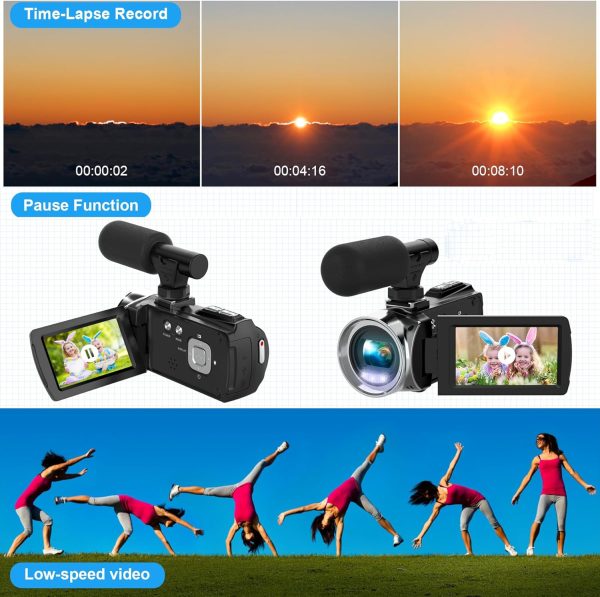Video Camera Camcorder HD 4K 48MP Video Recorder Camera Vlogging Camera for YouTube Camcorders Video Camera for Kids with 3.0" LCD Screen,18X Digital Zoom and 32G SD Card - Image 4