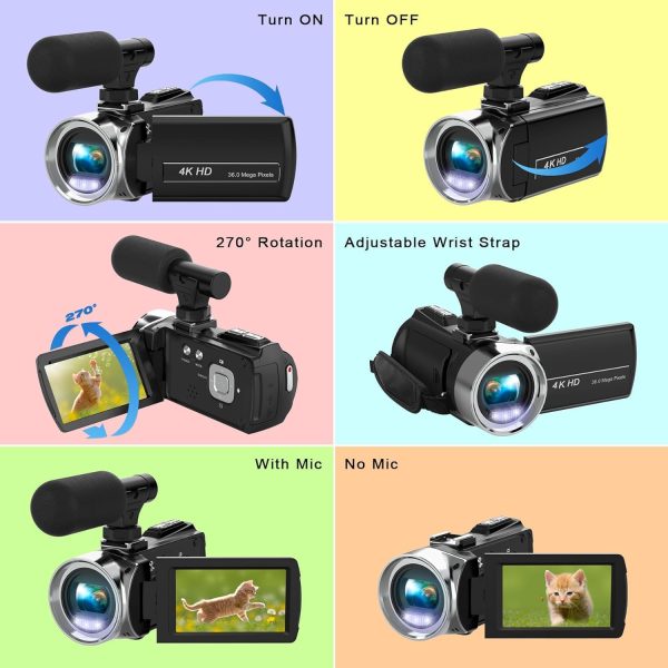 Video Camera Camcorder HD 4K 48MP Video Recorder Camera Vlogging Camera for YouTube Camcorders Video Camera for Kids with 3.0" LCD Screen,18X Digital Zoom and 32G SD Card - Image 5