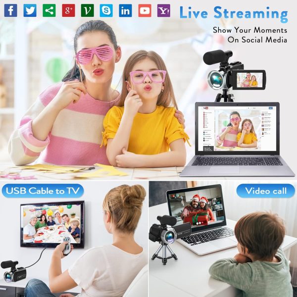 Video Camera Camcorder HD 4K 48MP Video Recorder Camera Vlogging Camera for YouTube Camcorders Video Camera for Kids with 3.0" LCD Screen,18X Digital Zoom and 32G SD Card - Image 7