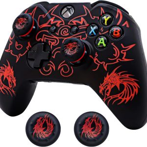 Xbox-One Controller Skin, BRHE Anti-Slip Silicone Cover Protector Case Accessories Set for Microsoft Xbox 1 Wireless/Wired Gamepad Joystick with 2 Thumb Grips Caps (Red)