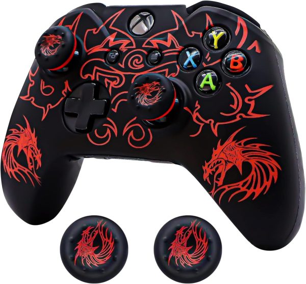 Xbox-One Controller Skin, BRHE Anti-Slip Silicone Cover Protector Case Accessories Set for Microsoft Xbox 1 Wireless/Wired Gamepad Joystick with 2 Thumb Grips Caps (Red)