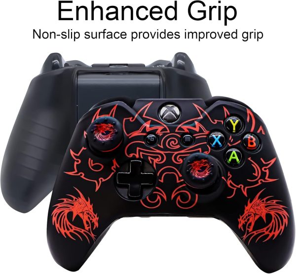 Xbox-One Controller Skin, BRHE Anti-Slip Silicone Cover Protector Case Accessories Set for Microsoft Xbox 1 Wireless/Wired Gamepad Joystick with 2 Thumb Grips Caps (Red) - Image 2